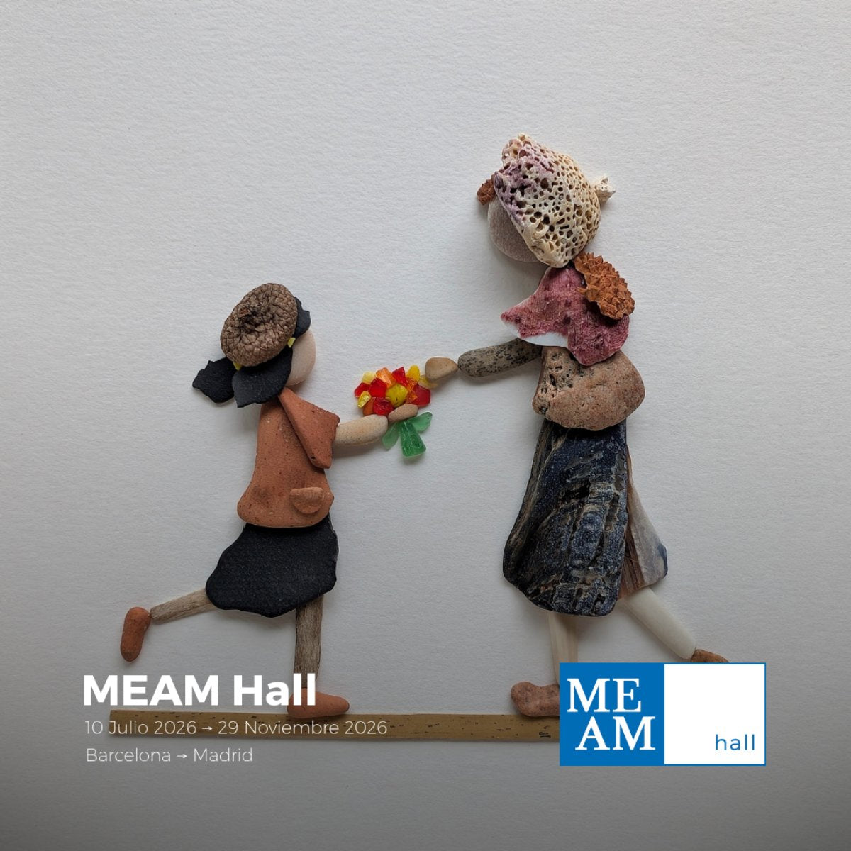 cuadro de arte con piedras y trash art seleccionado para exposicion MEAM Hall 2026 en Barcelona.